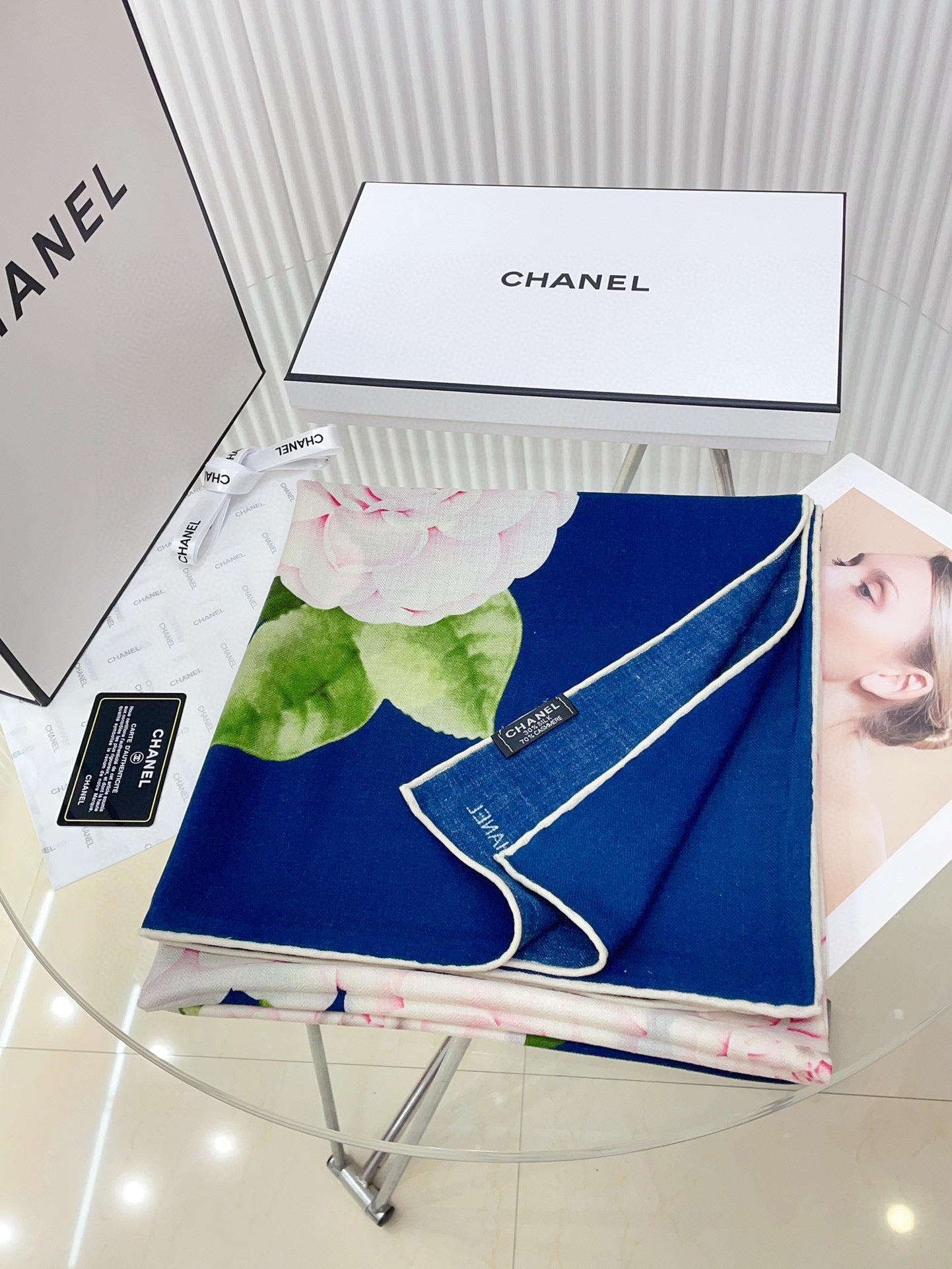 CC Square Scarf 140 CM In Blue Colorful Cashmere And Silk 418215