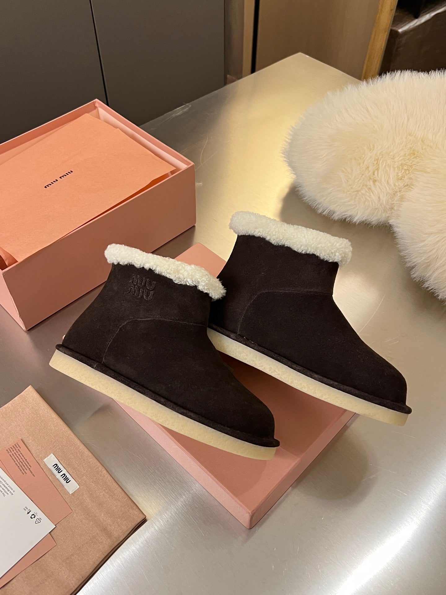 Miumiu 25 Boot Chocolate Brown Mix White Suede Wool 510222