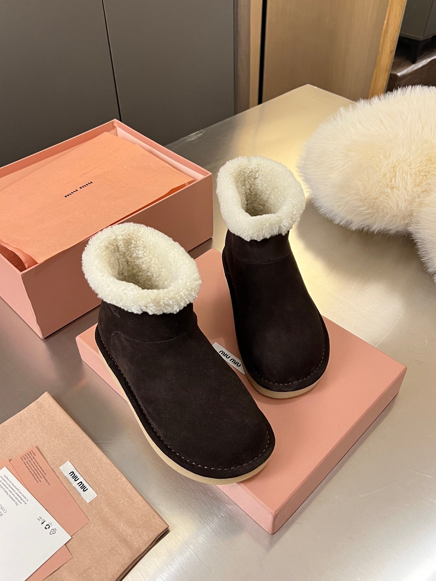 Miumiu 25 Boot Chocolate Brown Mix White Suede Wool 510222