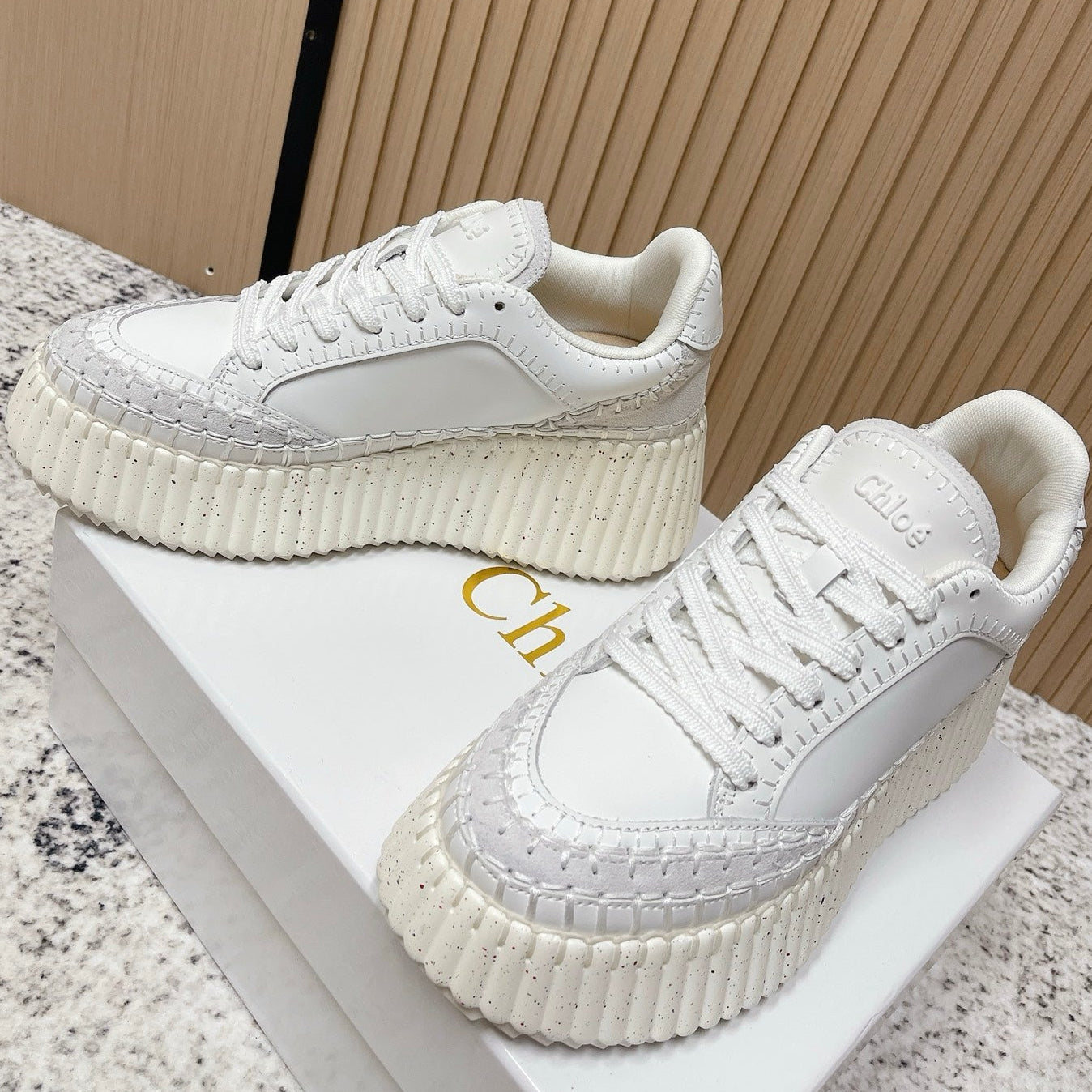 Chloé Nama Wedge Sneaker White Cowhide and Rubber 534224