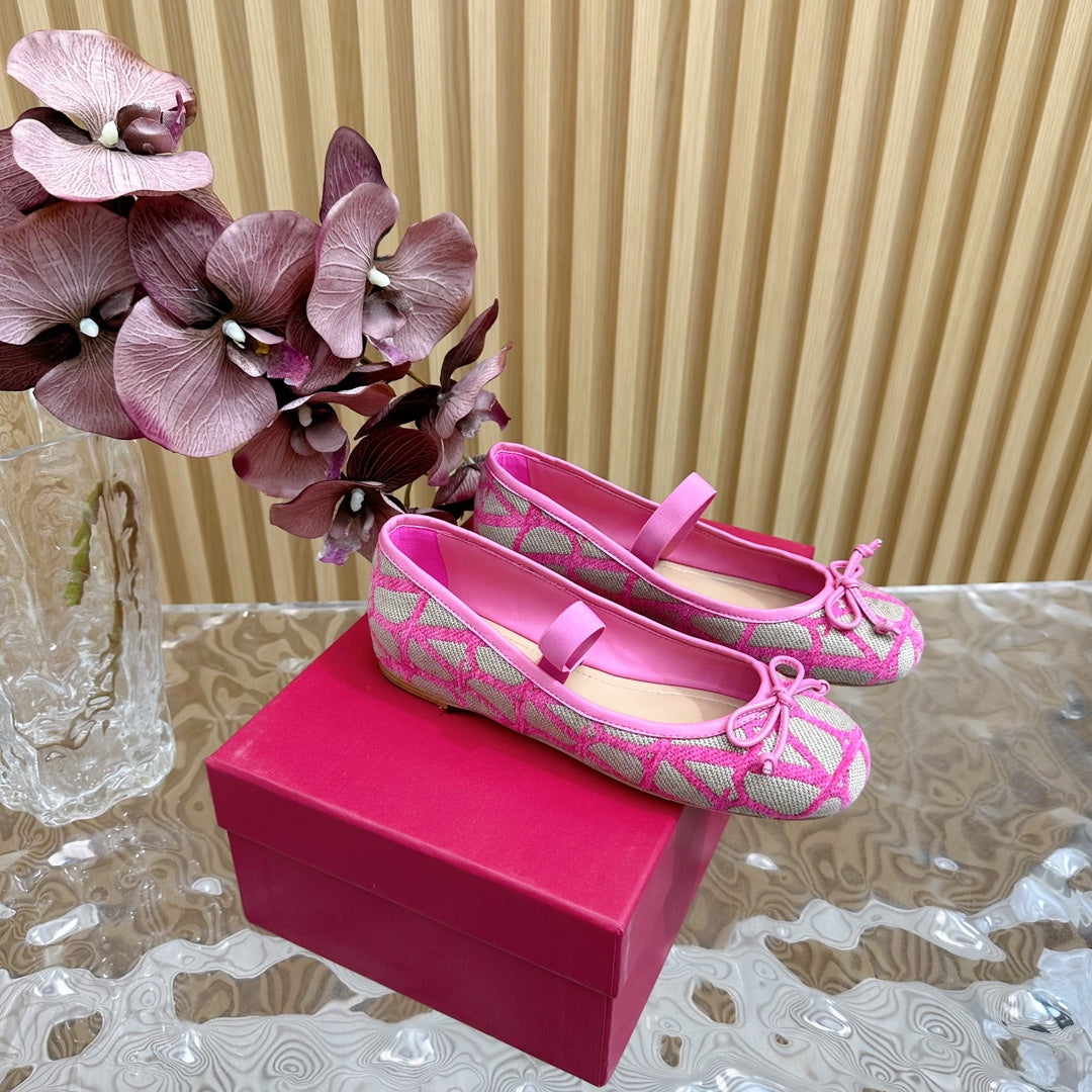 Ballerina In Toile Iconographe 20mm In Lotus Pink Mix Grey Brown Cotton Canvas And Lambskin 102828