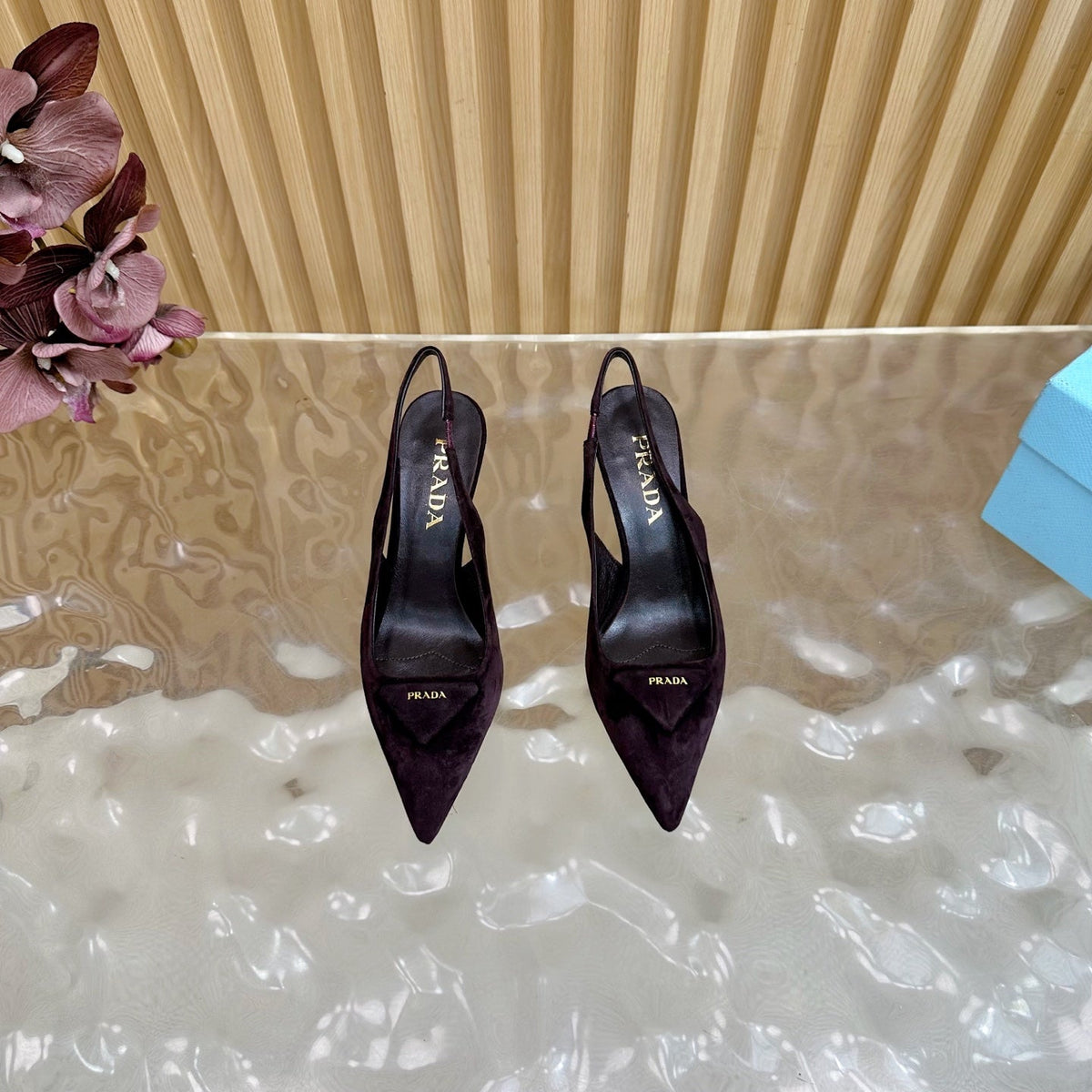 Prada 2025 Slingback Deep Burgundy Suede Sheepskin