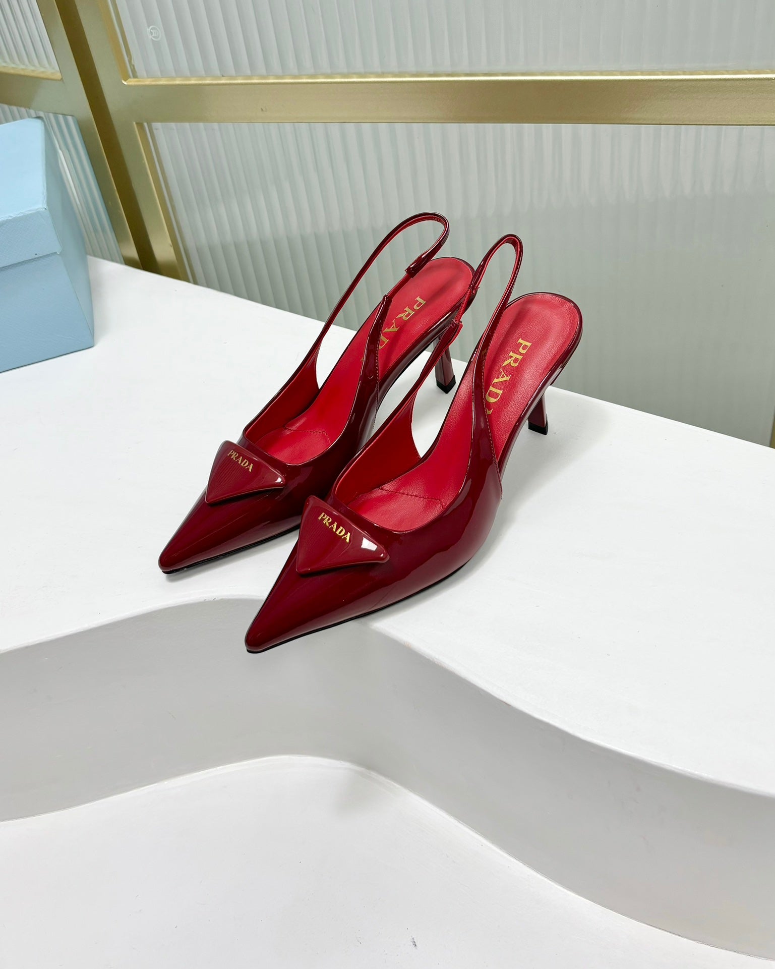Prada 2026 High-Heeled Open-Back Sandal Red Cowhide Patent Leather 756123