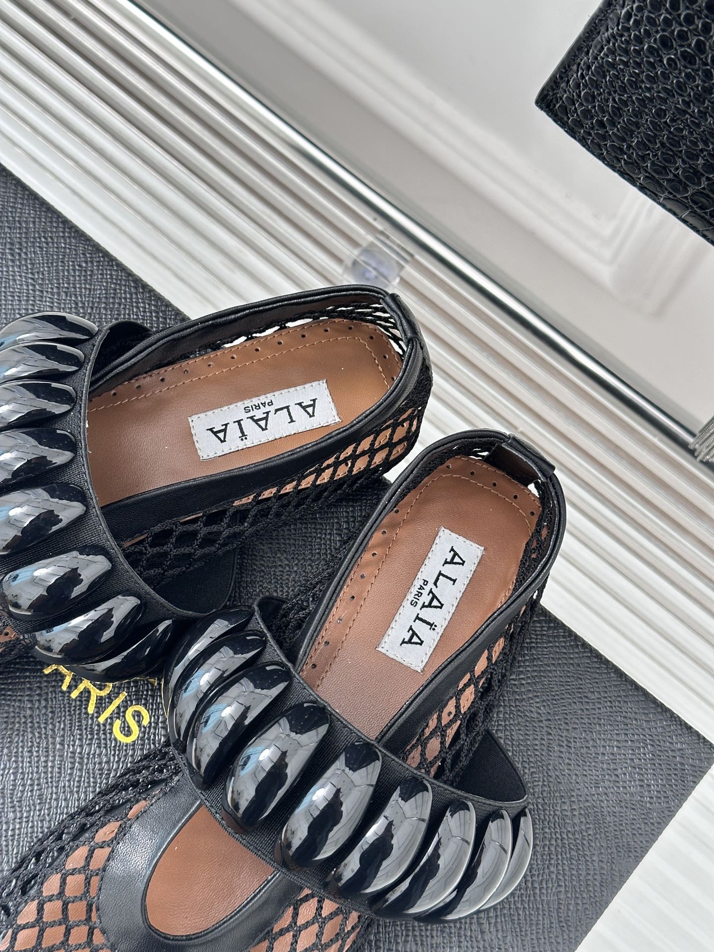 Alaia 25 Mary Jane Mesh Ballet Flats Black Calfskin 293251