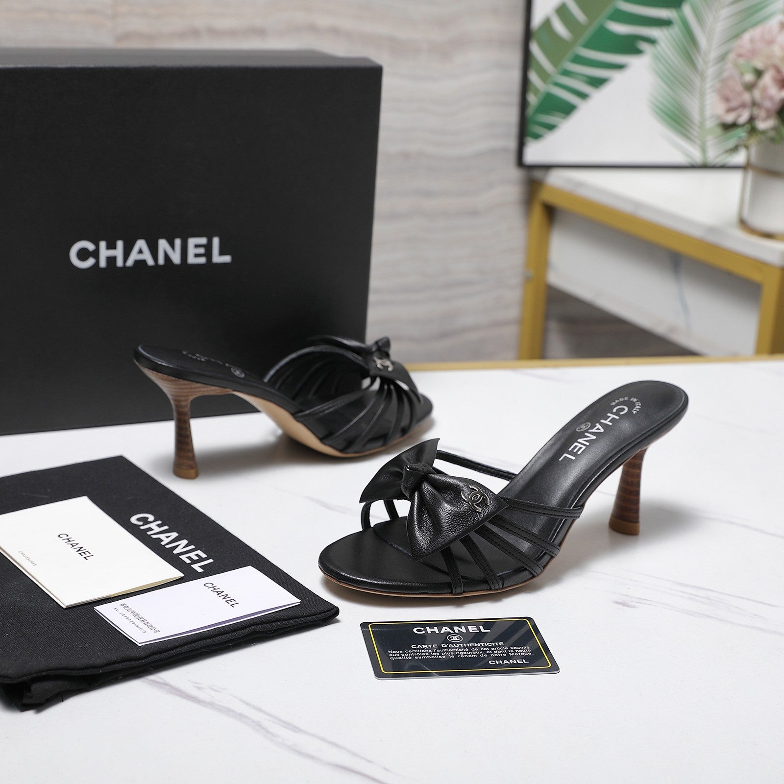 Chanel 2026 High-heeled Sandals With Delicate Bow 80mm Black Cowhide 758430