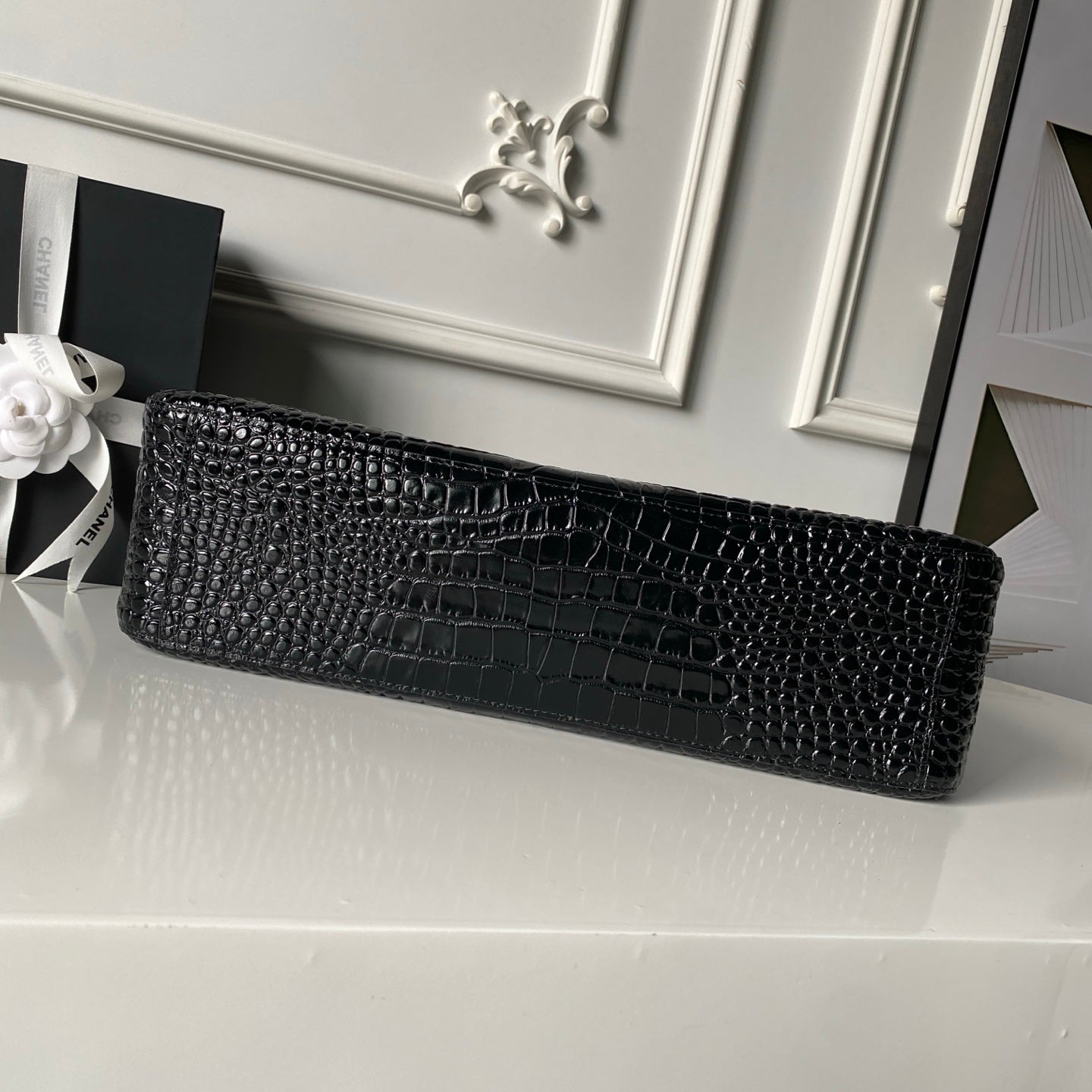 Chanel 2026 Crocodile Embossed Maxi Bag 39cm Black Calfskin