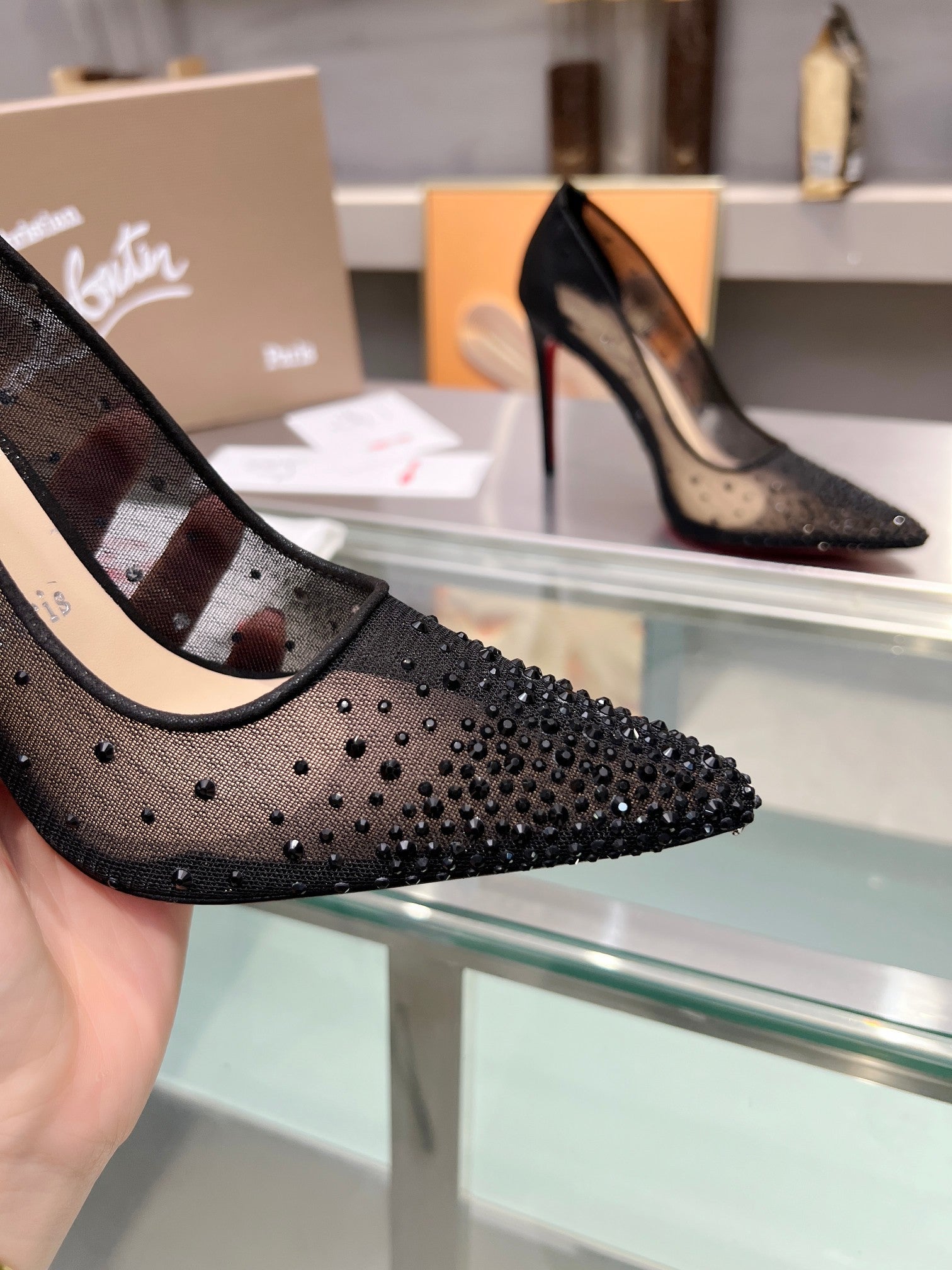 Cl Follies Strass 105mm Pumps Net Suede Calf And Strass Black