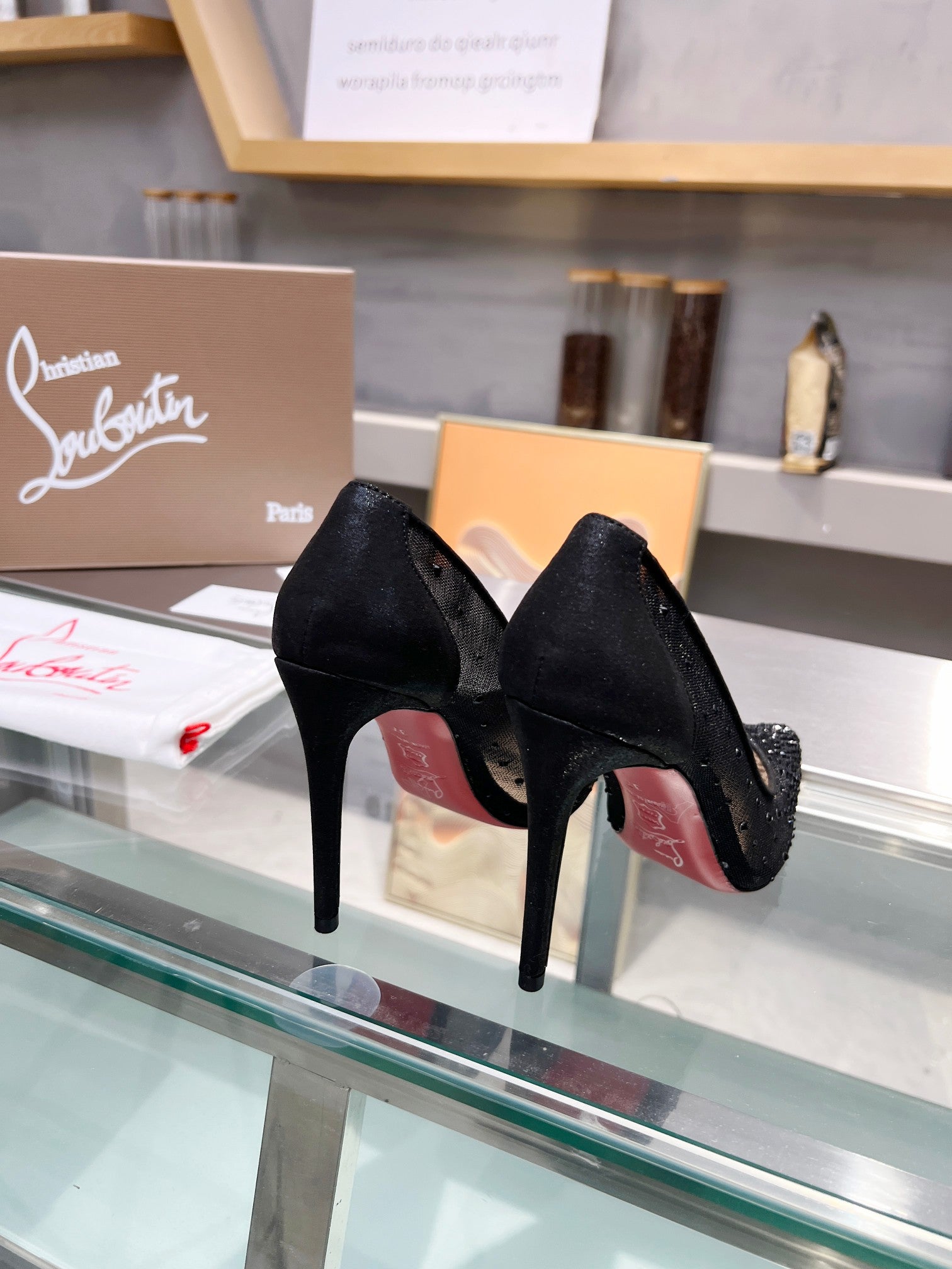 Cl Follies Strass 105mm Pumps Net Suede Calf And Strass Black