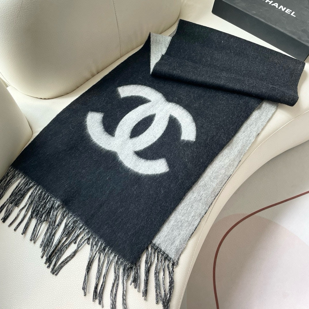 CC Long Scarf 200 CM In BLack Mix White Cashmere  425111