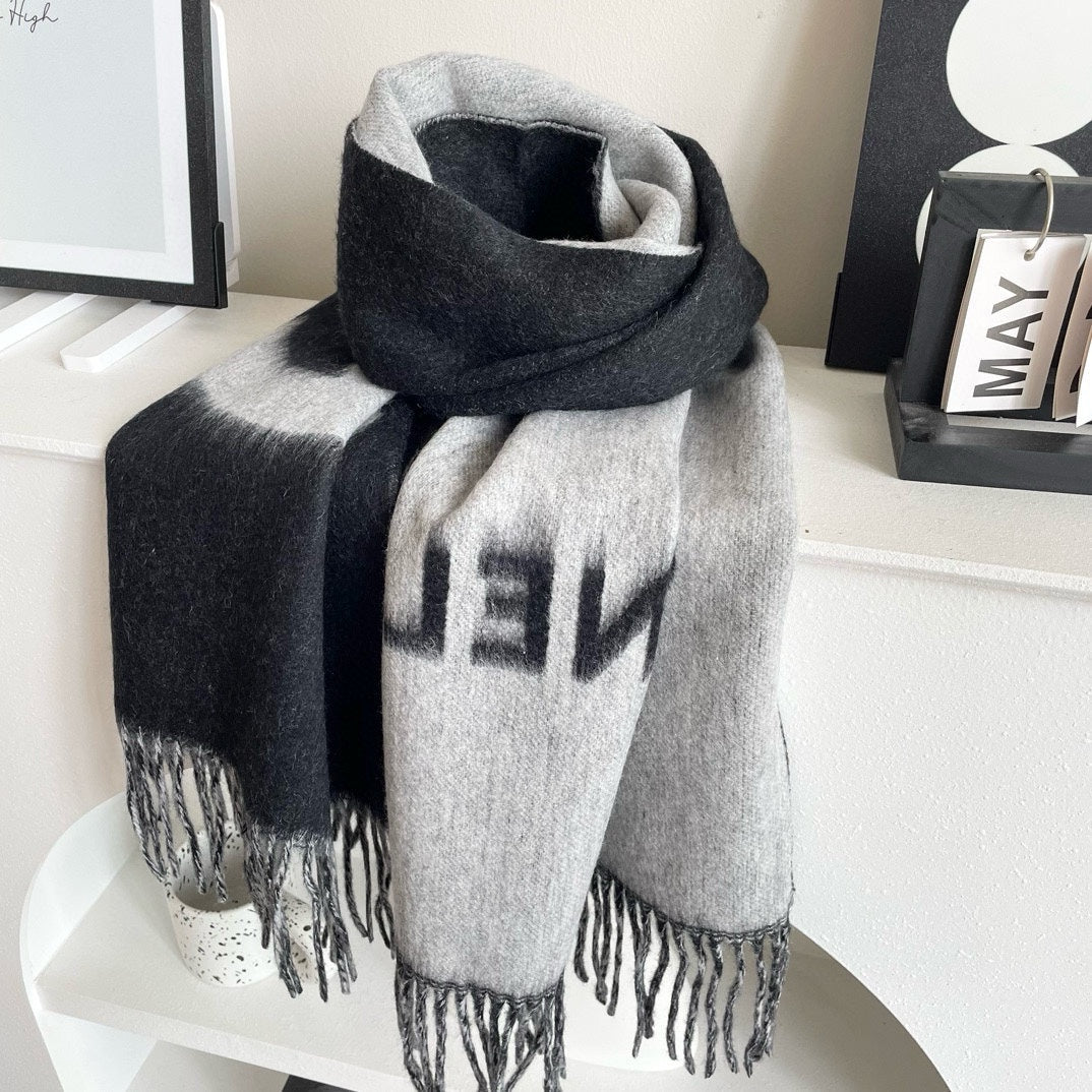 CC Long Scarf 200 CM In BLack Mix White Cashmere  425111