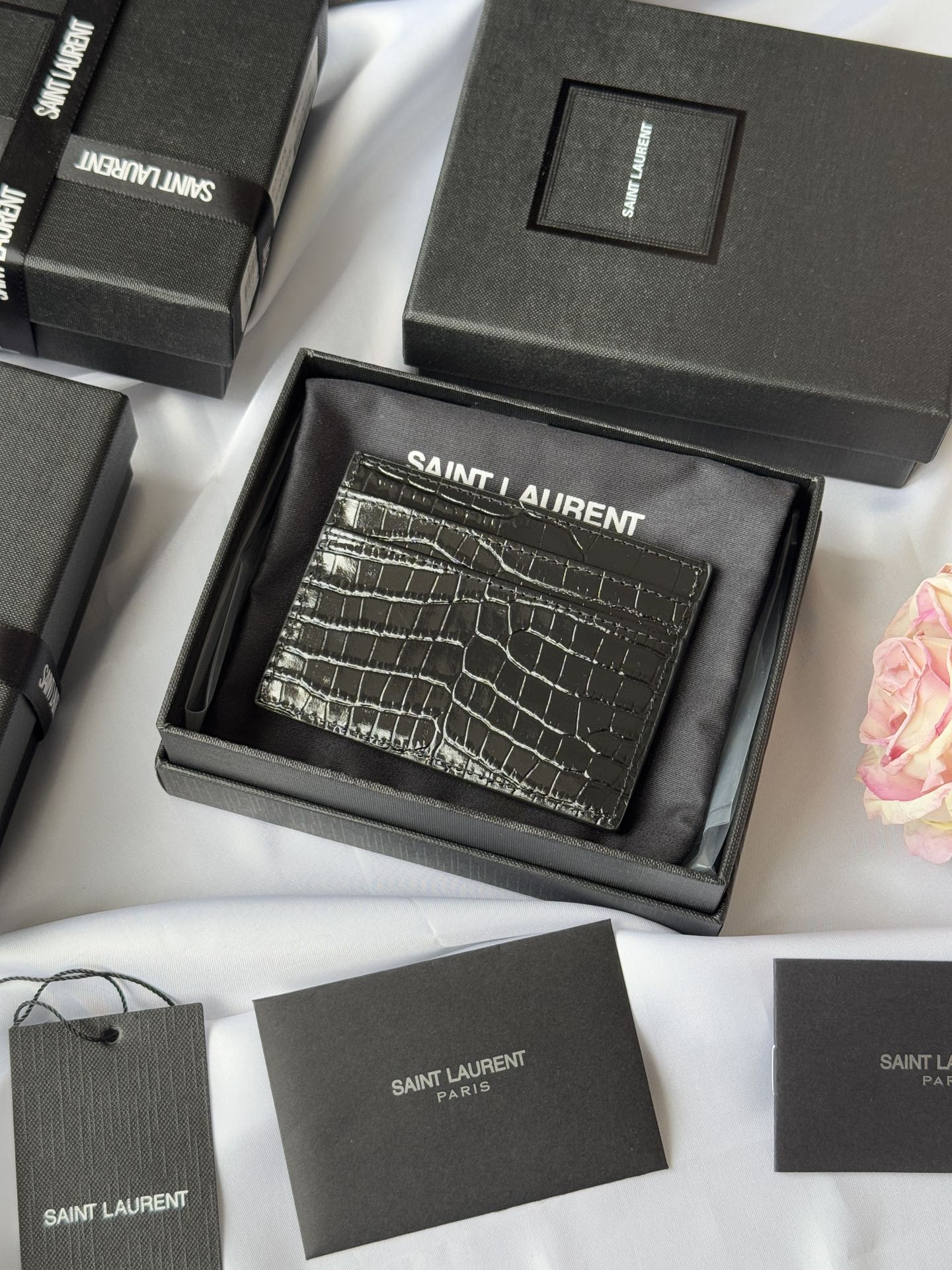 YSL Card Holder 10cm Wallet Full Black Leather 240552