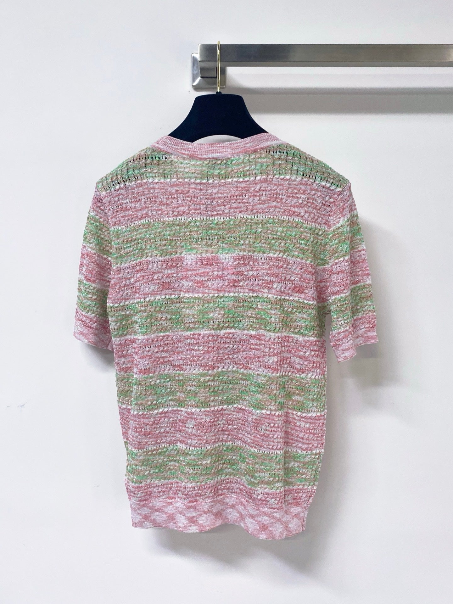 Chanel 2026 Striped Knit Short-Sleeve Sweater Wool 435128