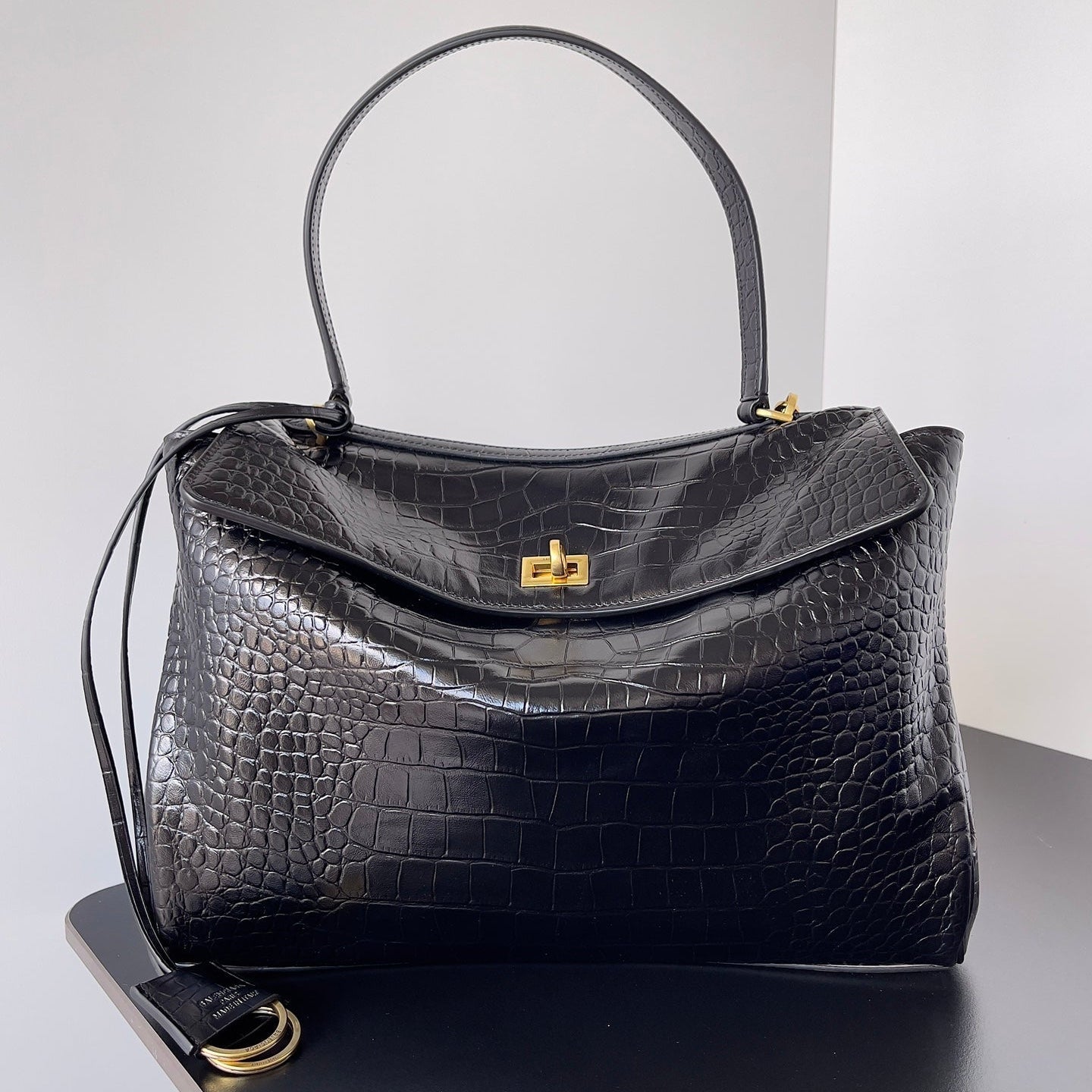 Balenciaga Rodeo Bag 35 Black Crocodile Skin Gold Hardware 351307