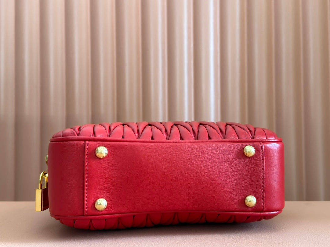 ARCADIE MATELASSÃ‰ BAG 24 IN CERISE RED CALFSKIN GOLD HARDWARE