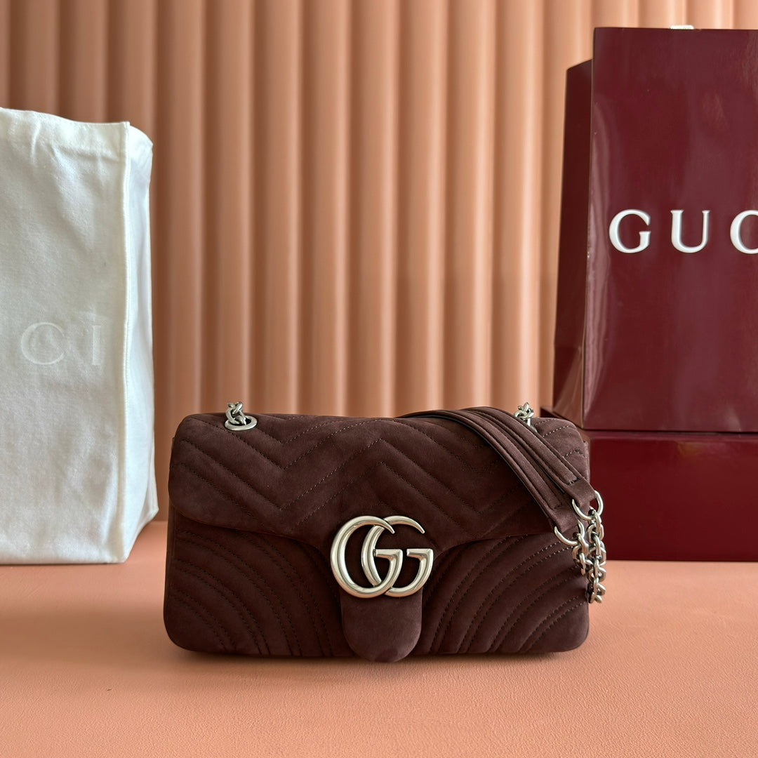 Gucci Marmont Bag 26 Red Brown Suede Gold Hardware 272099