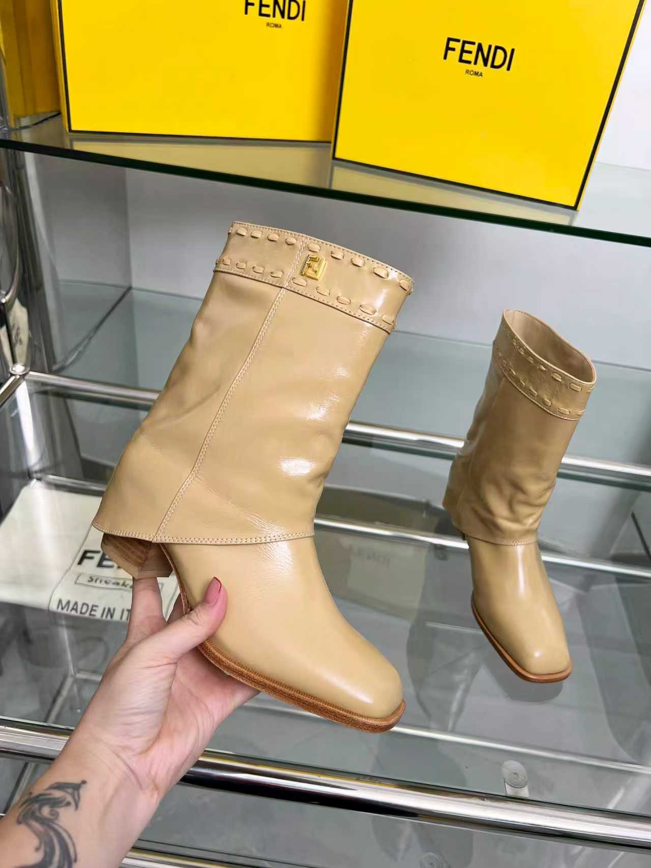 FENDI low boots  beige calfskin 521238