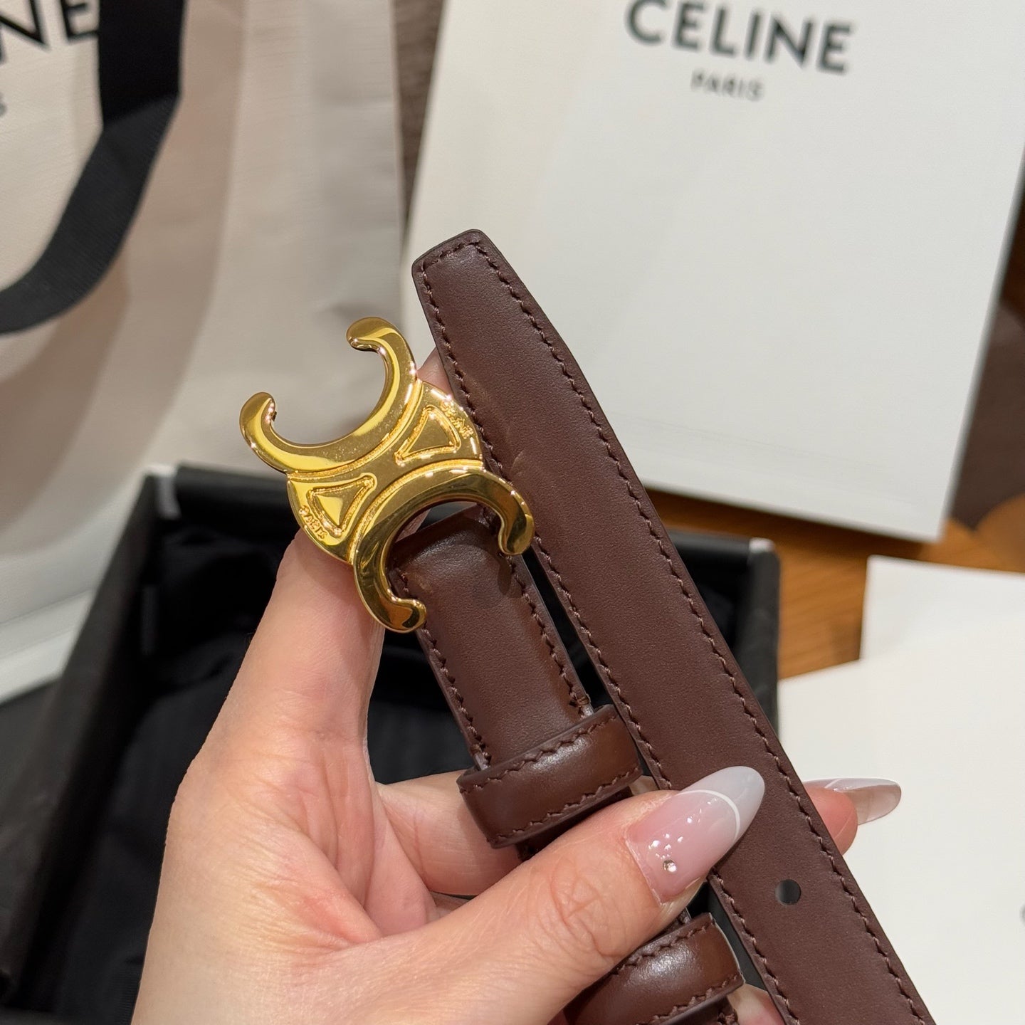 CEL Triomphe Belt 18mm Brown Gold Calfskin 187490