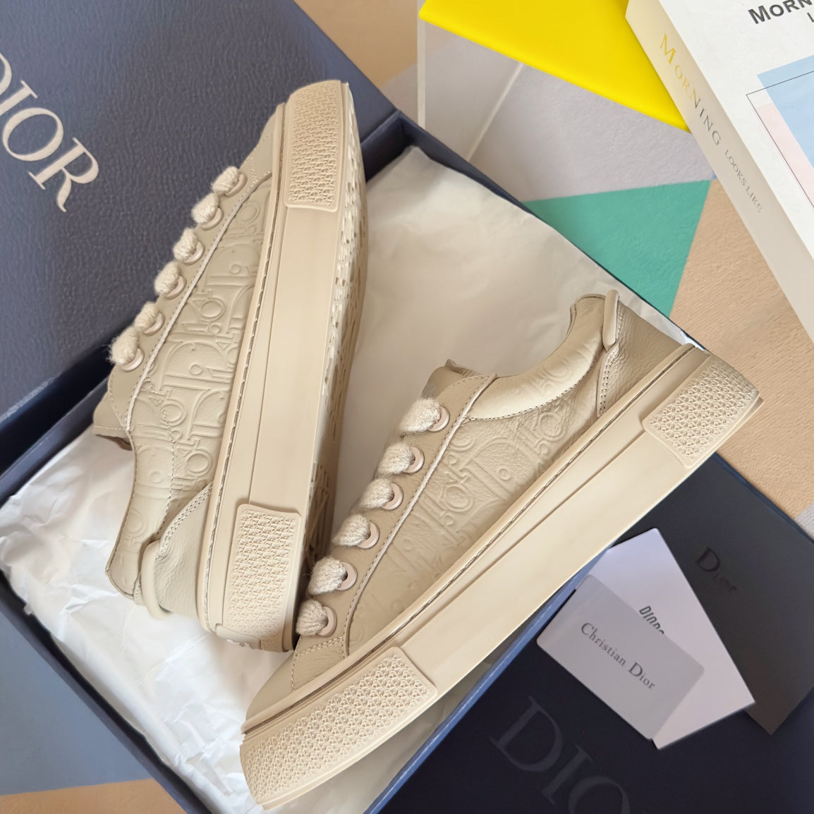 CD B33 Sneaker 40mm Beige Monogram Cowhide