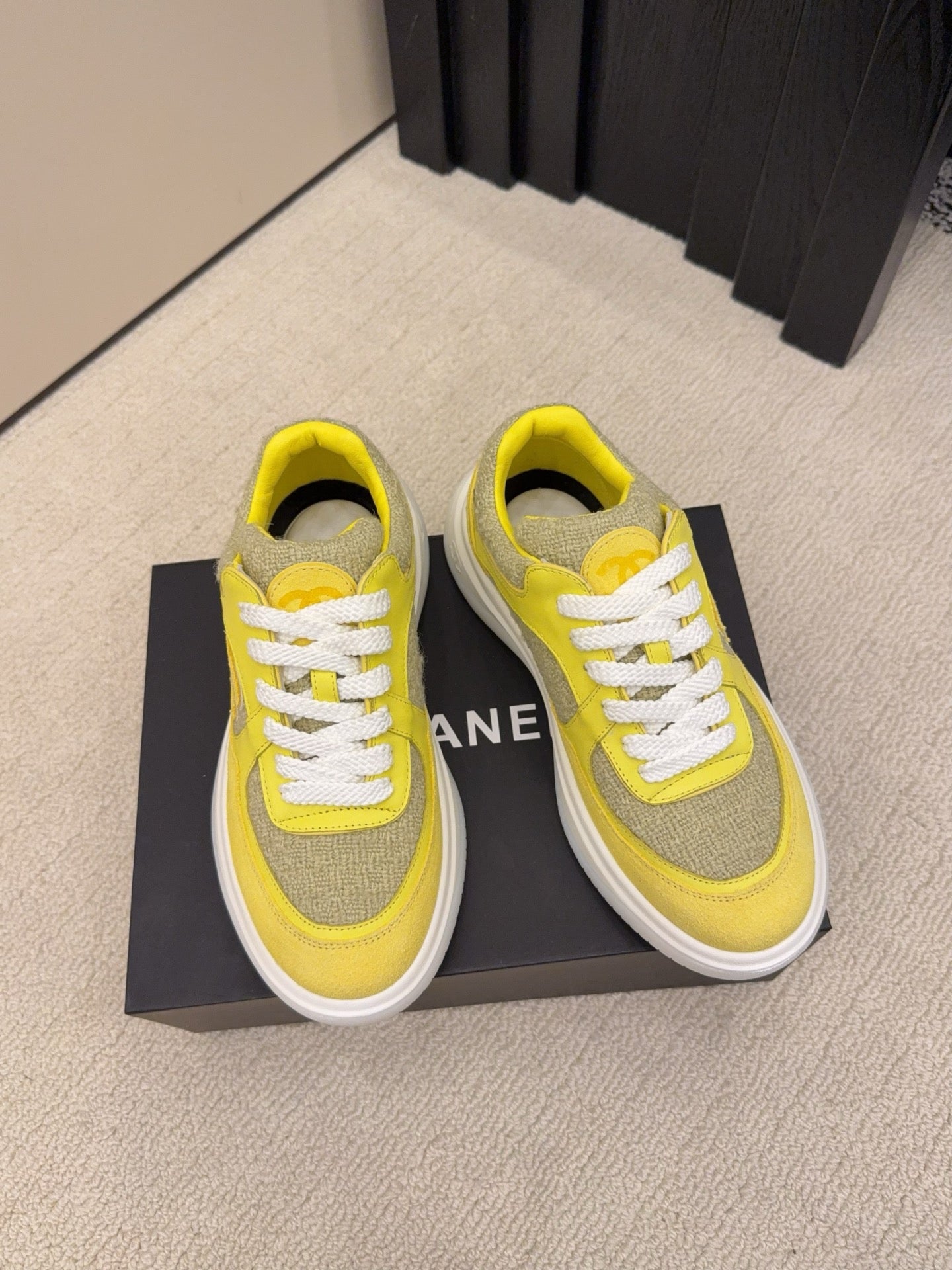 CC 26 Sneaker Yellow Tweed Fabric and Suede 589082