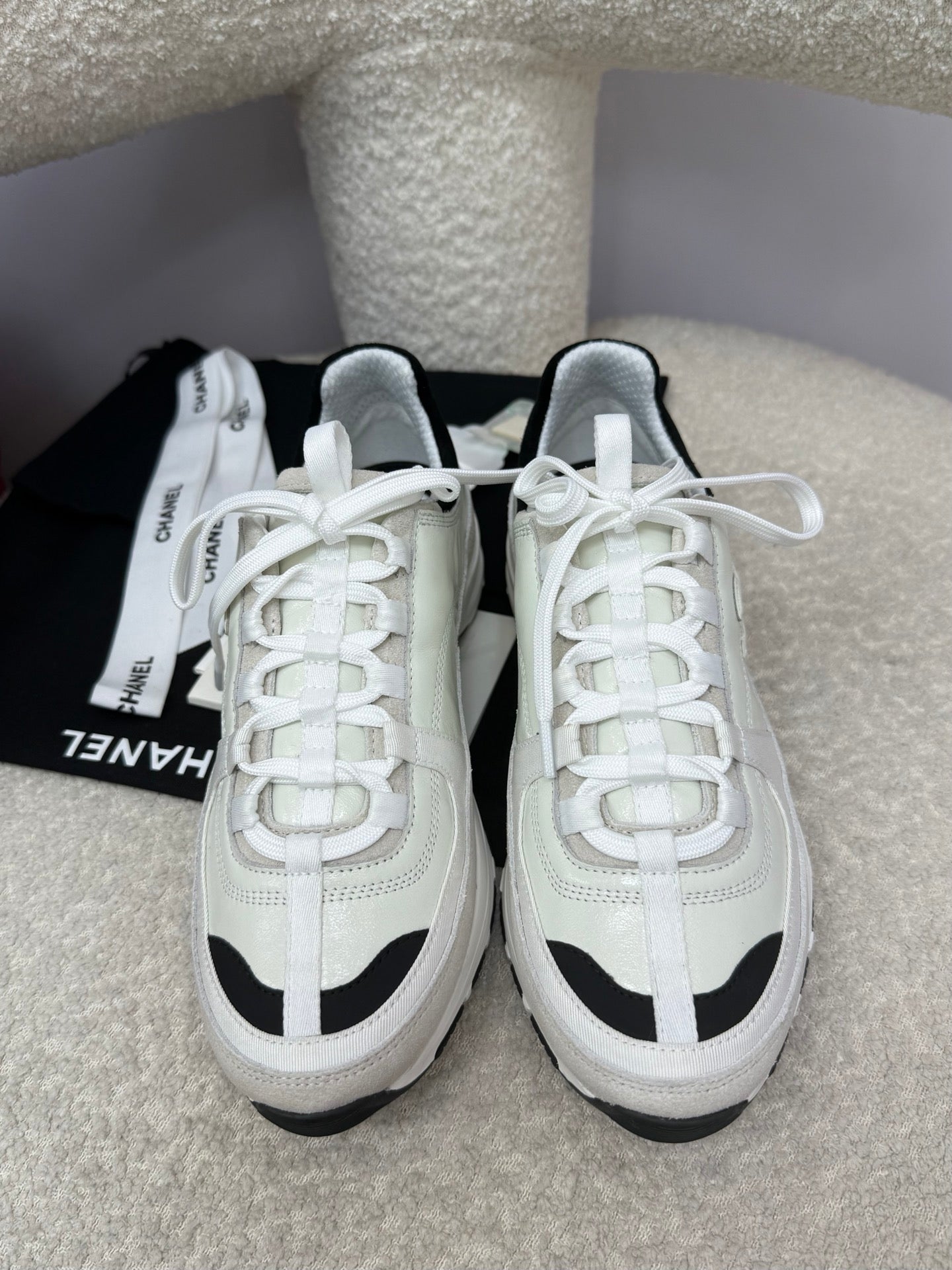Chanel Sneaker White Cream Suede Leather 409144