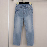 Chanel 2026 Straight-leg Jeans With Rhinestone Quilted Pockets Blue Cotton 377049