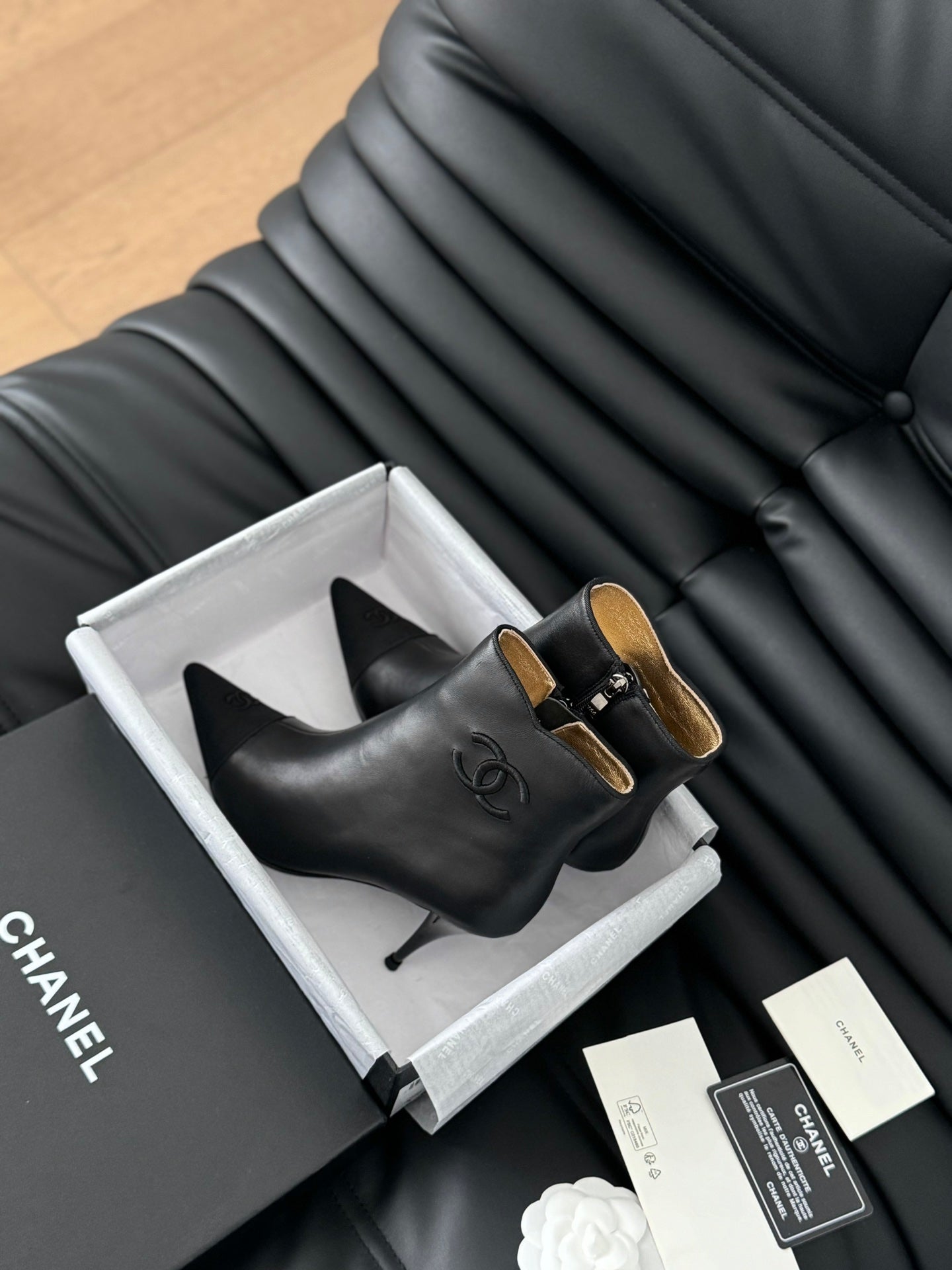 cc short boots 80 heel black calfskin