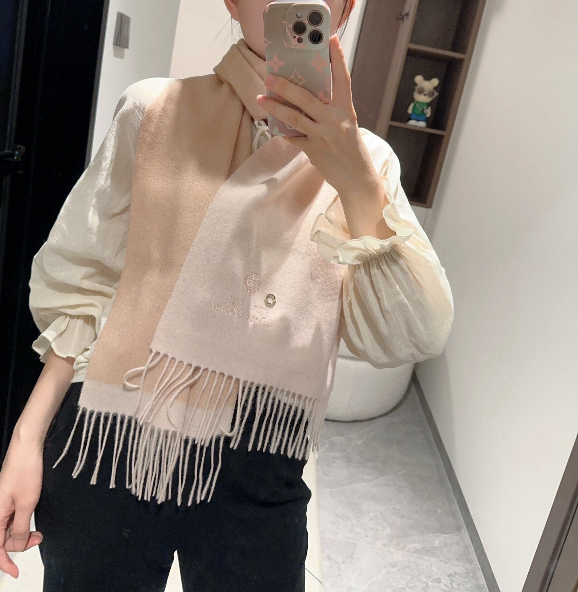 LP Grande Unita Scarf 180 CM In White Mix Beige Cashmere 403789