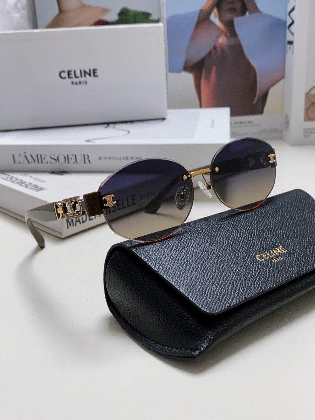 TRIOMPHE SUNGLASSES 573246 IN TAUPE BROWN METAL GRADIENT SMOKE LENSES