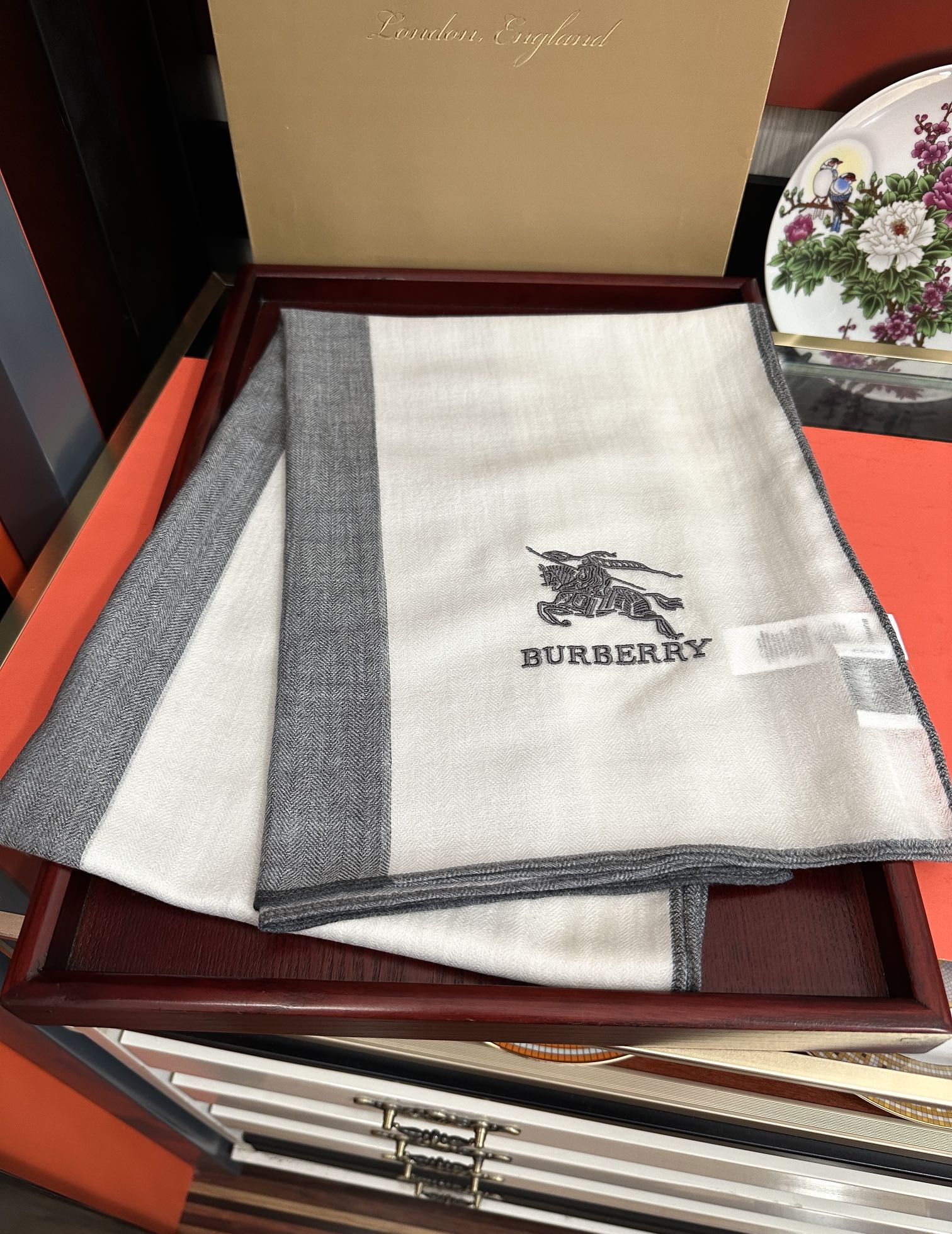 BBR Double-Sided Scarf 200CM Gray White Cashmere 292975