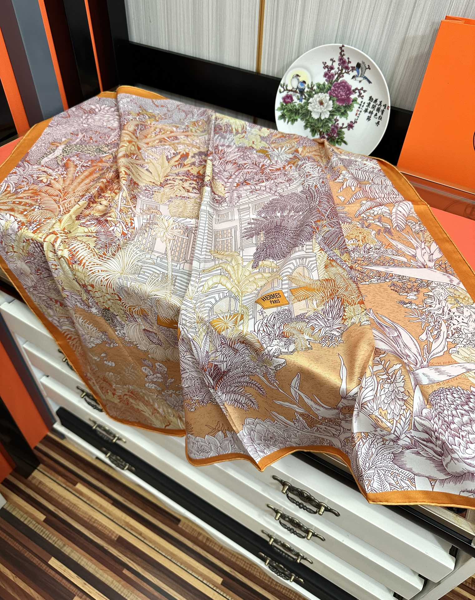 HM 25s Scarf 90cm Orange Light Pink Cashmere Silk 965568