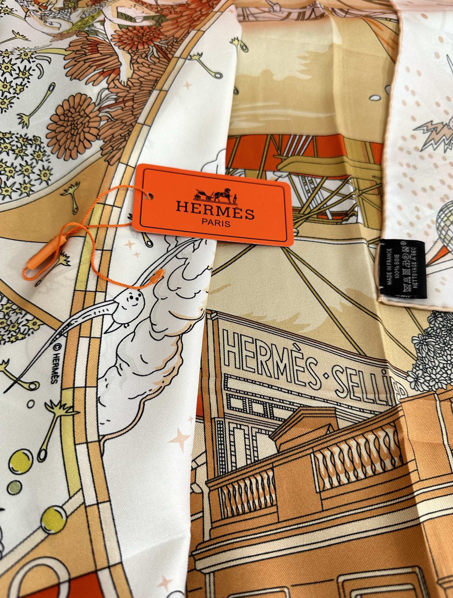 HM 25s Major Scarf 90cm Orange Beige Blue Cashmere 972937