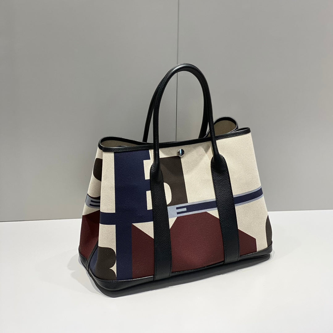 HM Garden Party 36 Bleu Indigo Canvas and Negonda Calfskin 243412