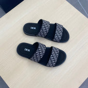 CD DOUBLE STRAP SLIPPER BLACK AND WHITE JACQUARD
