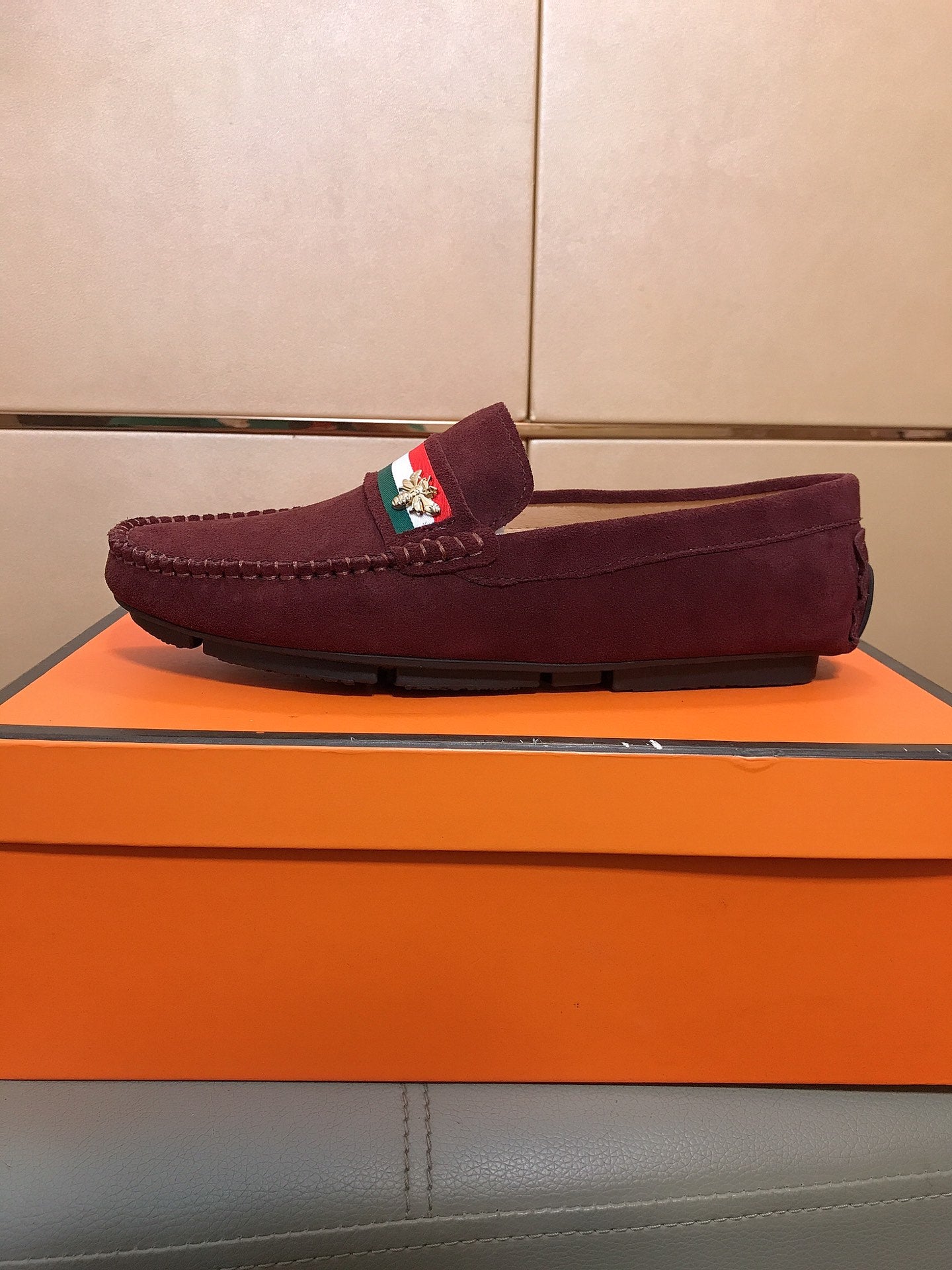 GG Men's Loafer Wine Red Suede 526675