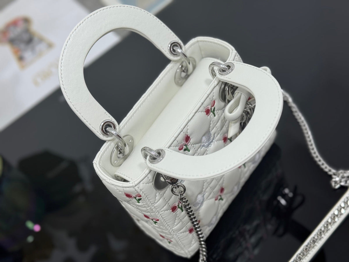 Dior 2026 Bird Flower Bag 17cm White Lambskin 158728