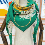 Legende Brodee Scarf 140 CM In Green Colorful Cashmere And Silk 276518
