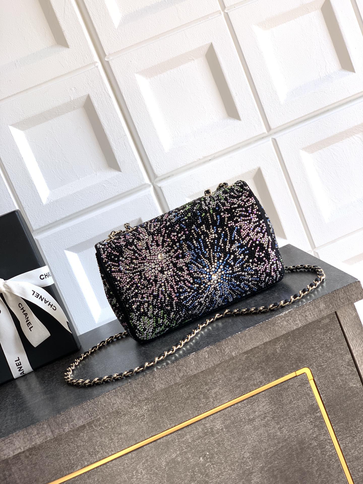 Chanel 2026 Evening Bag 20cm Black Mix Colors Strass Leather