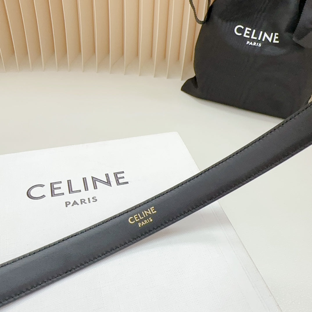 Triomphe Belt 18mm Black Calfskin Gold Buckle Logo Motif Attached