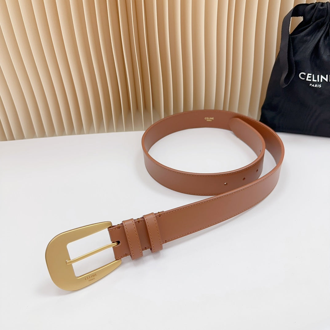 CEL Gold Western 35mm Belt Brown Cowhide 175053
