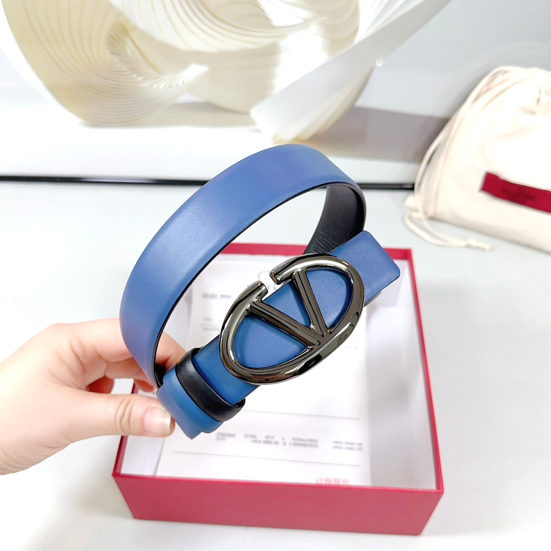 The Bold Edition Reversible Belt 30mm Blue Black Calfskin Black Buckle