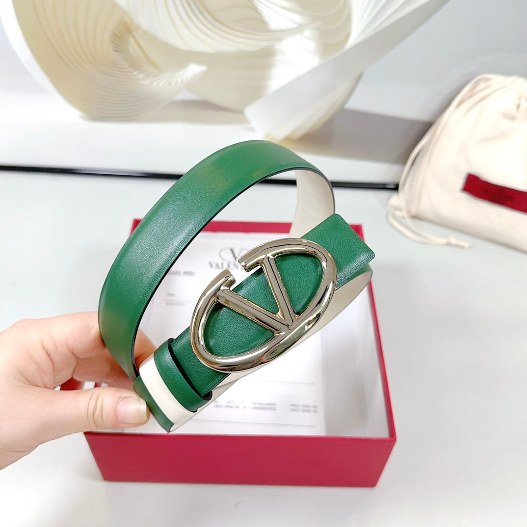 The Bold Edition Reversible Belt 30mm Green White Calfskin Silver Buckle