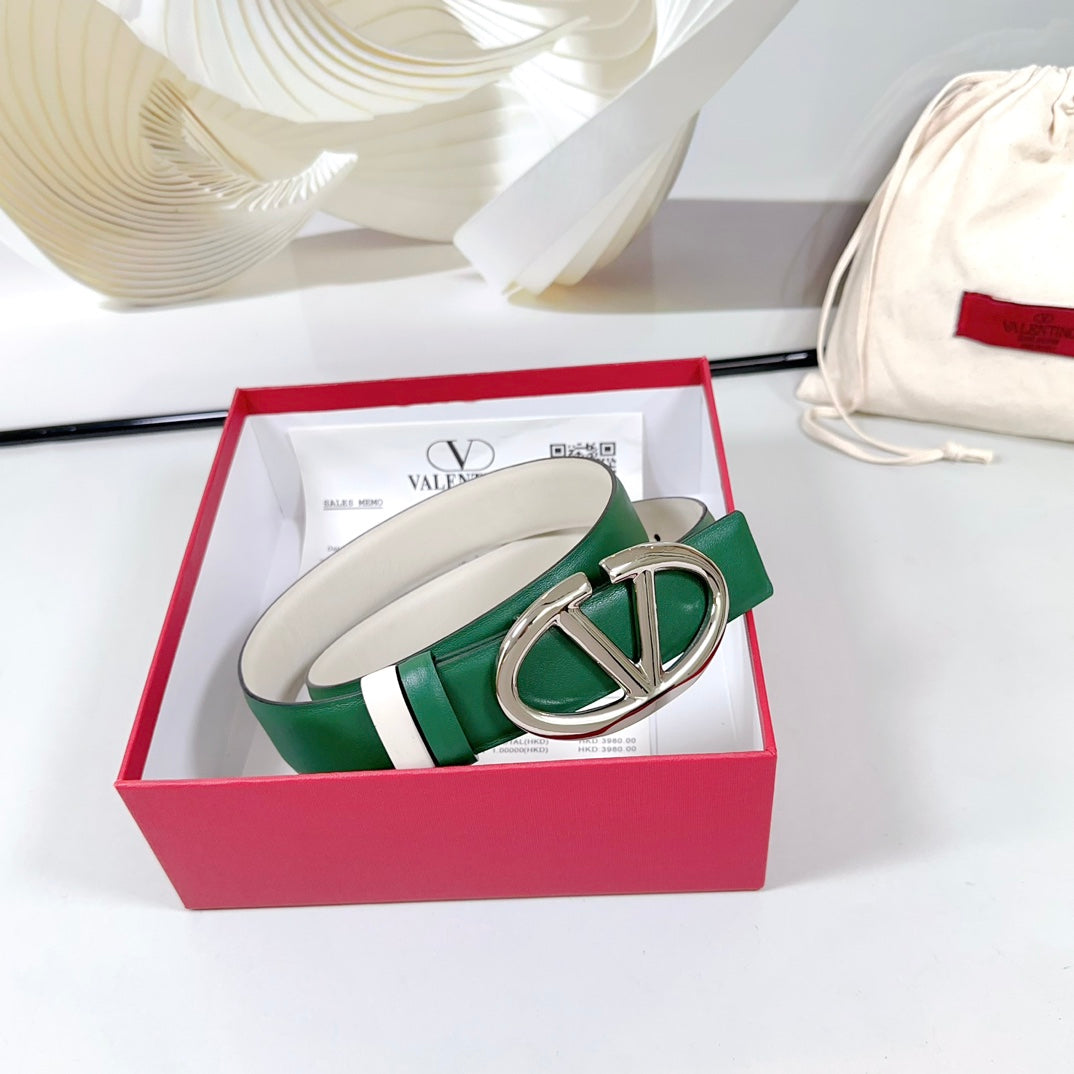 The Bold Edition Reversible Belt 30mm Green White Calfskin Silver Buckle