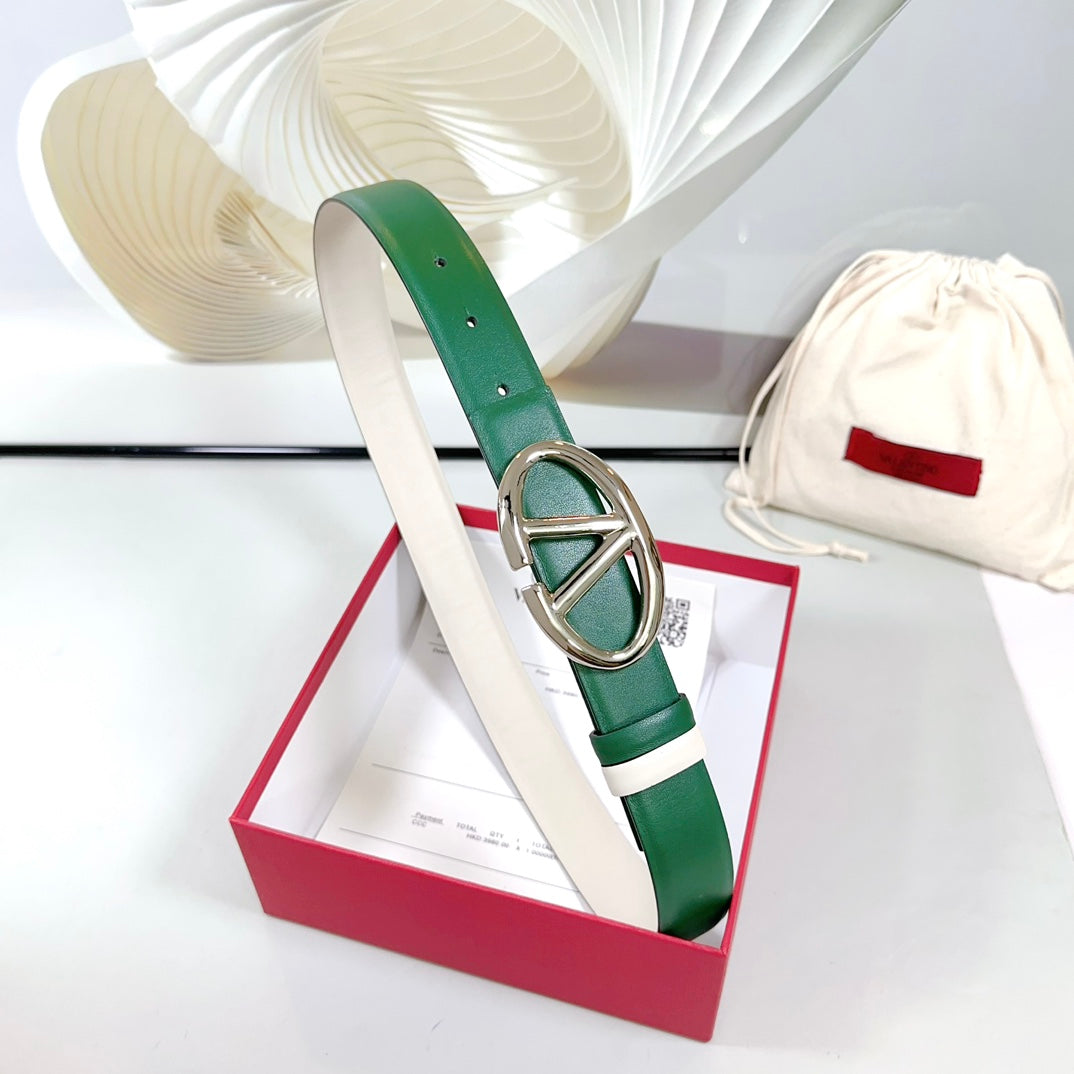 The Bold Edition Reversible Belt 30mm Green White Calfskin Silver Buckle