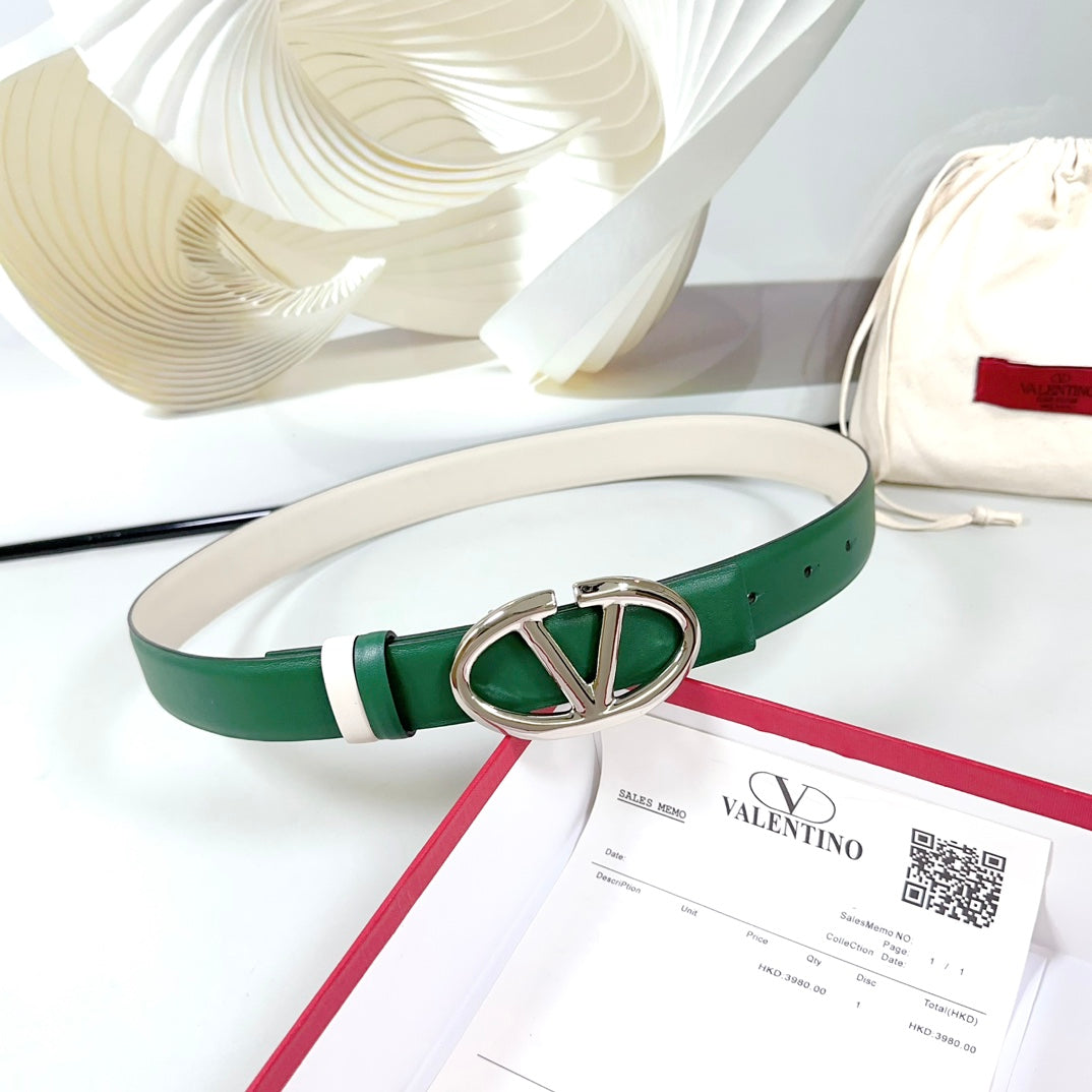 The Bold Edition Reversible Belt 30mm Green White Calfskin Silver Buckle