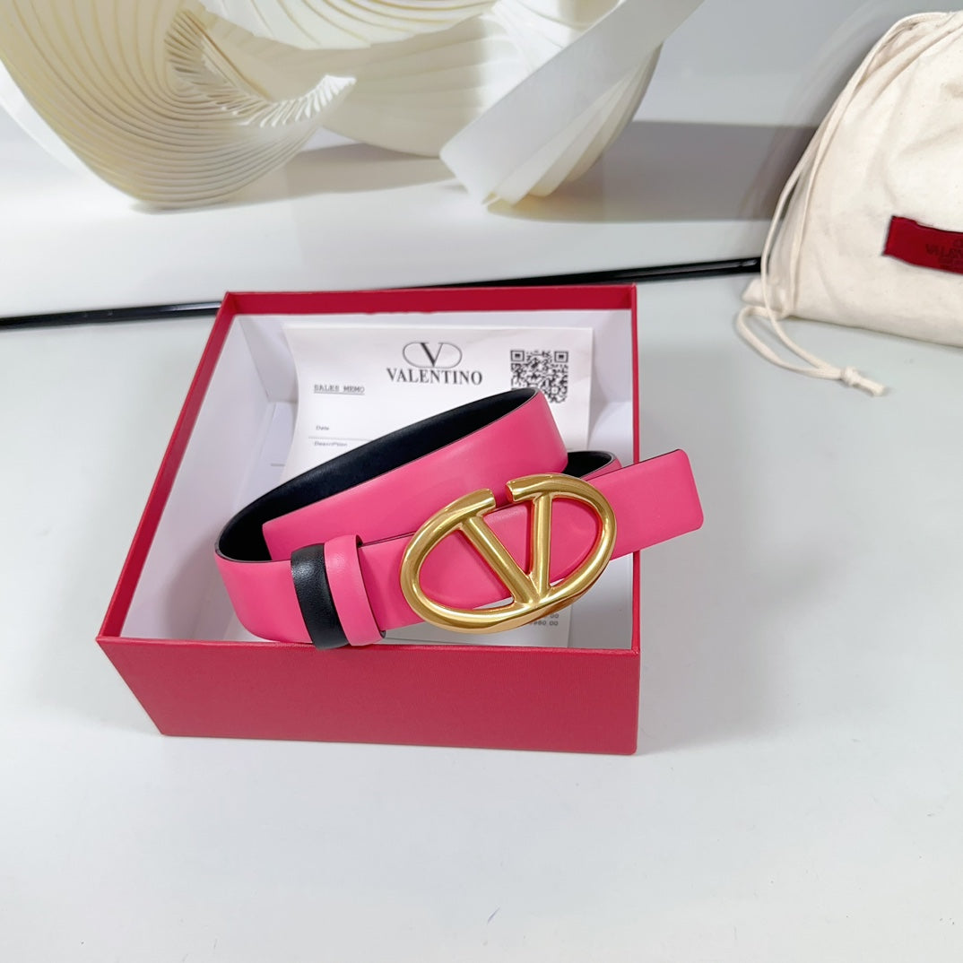 The Bold Edition Reversible Belt 30mm Pink Black Calfskin Gold Buckle