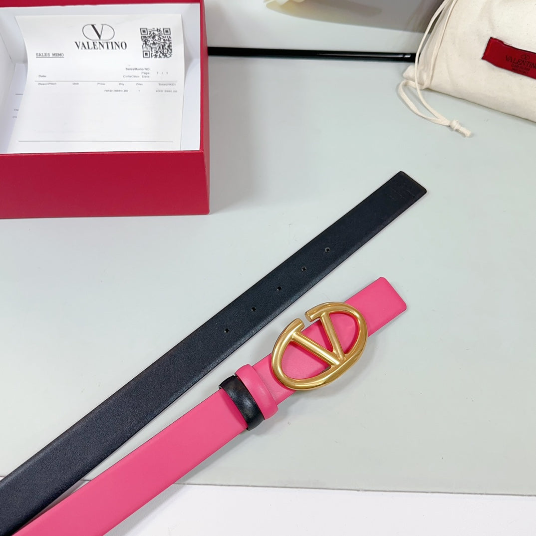 The Bold Edition Reversible Belt 30mm Pink Black Calfskin Gold Buckle
