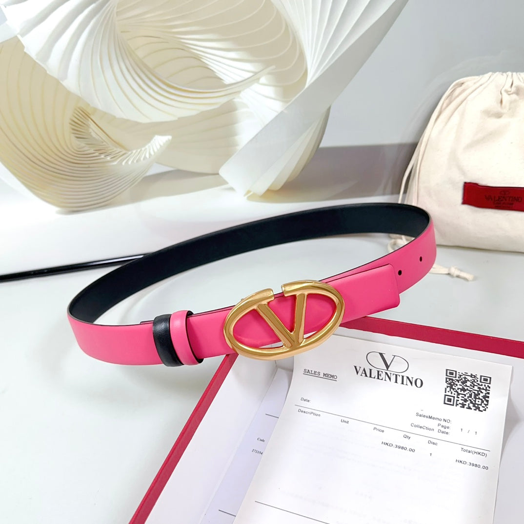 The Bold Edition Reversible Belt 30mm Pink Black Calfskin Gold Buckle