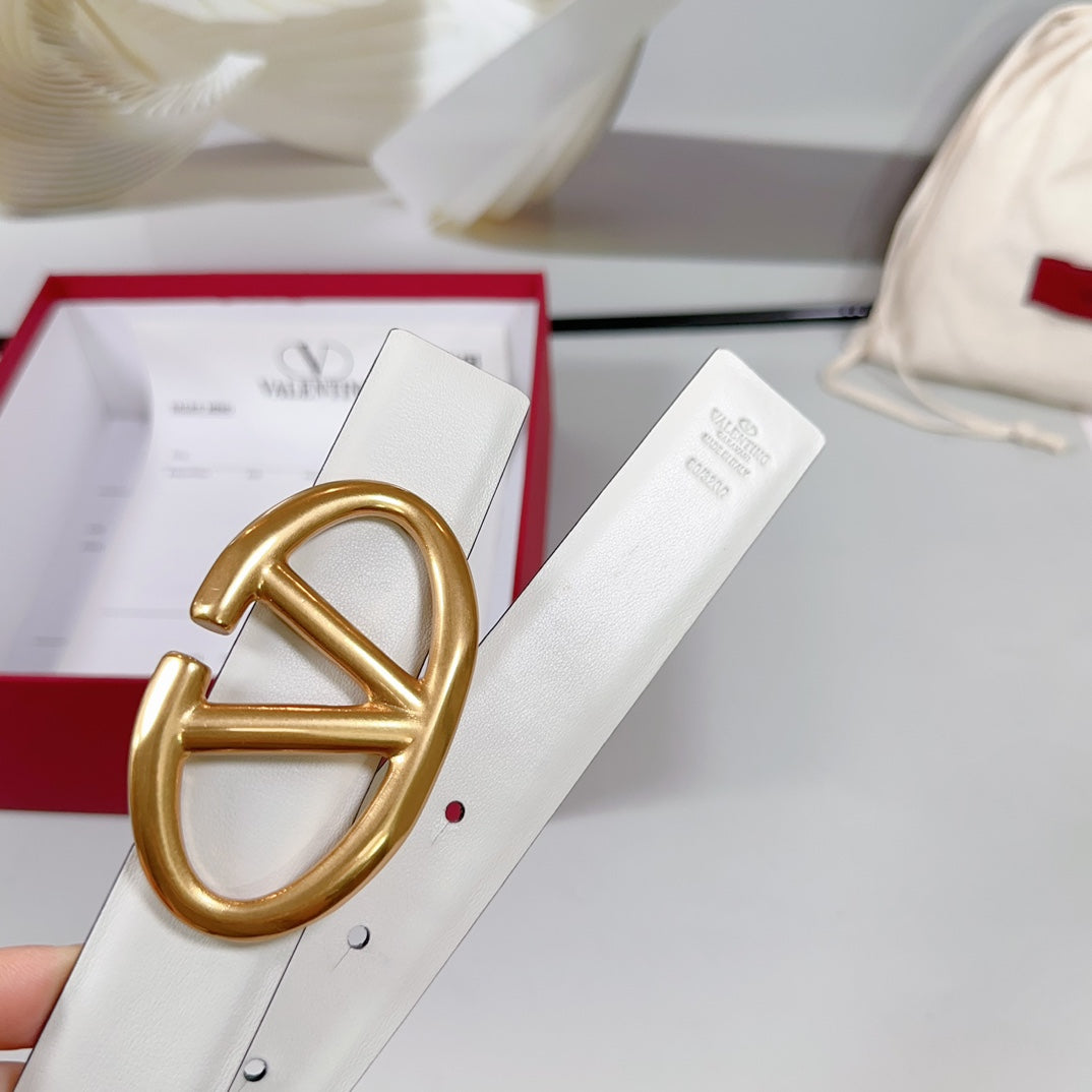 The Bold Edition Revesible Belt 30mm White Calfskin Gold Buckle