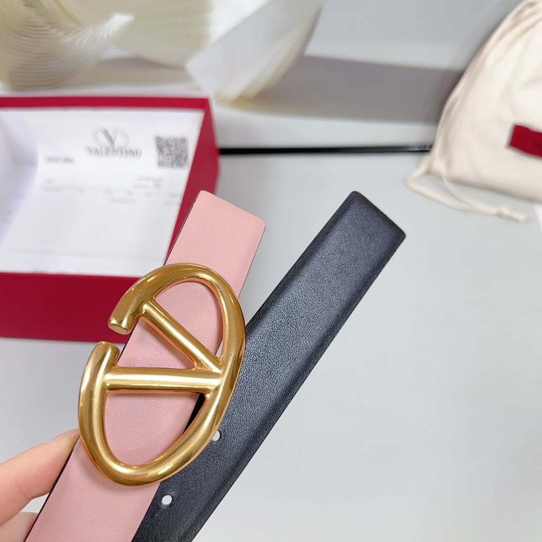 The Bold Edition Reversible Belt 30mm Light Pink Black Calfskin Gold Buckle