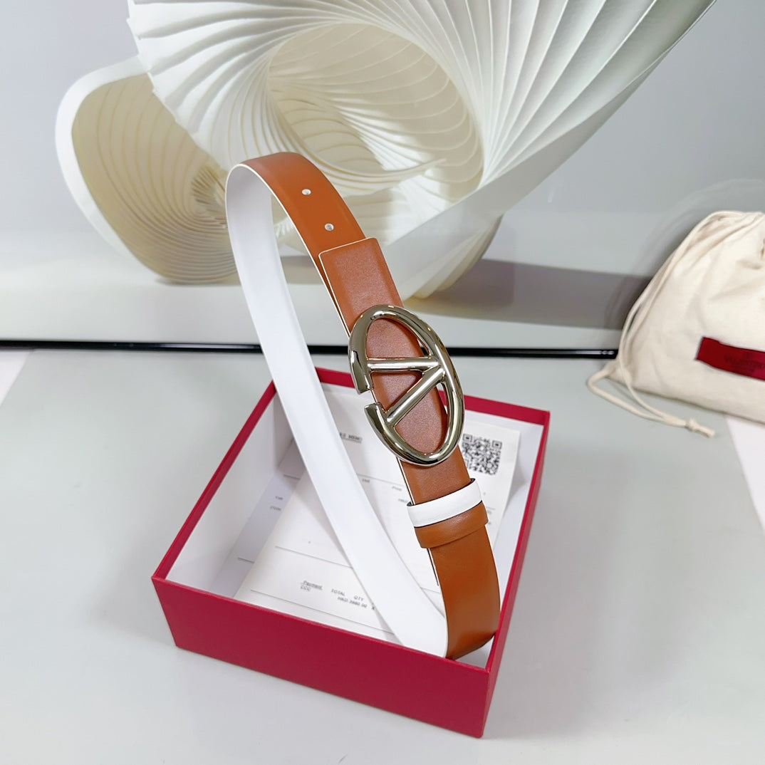 The Bold Edition Reversible Belt 30mm Brown White Calfskin Silver Buckle